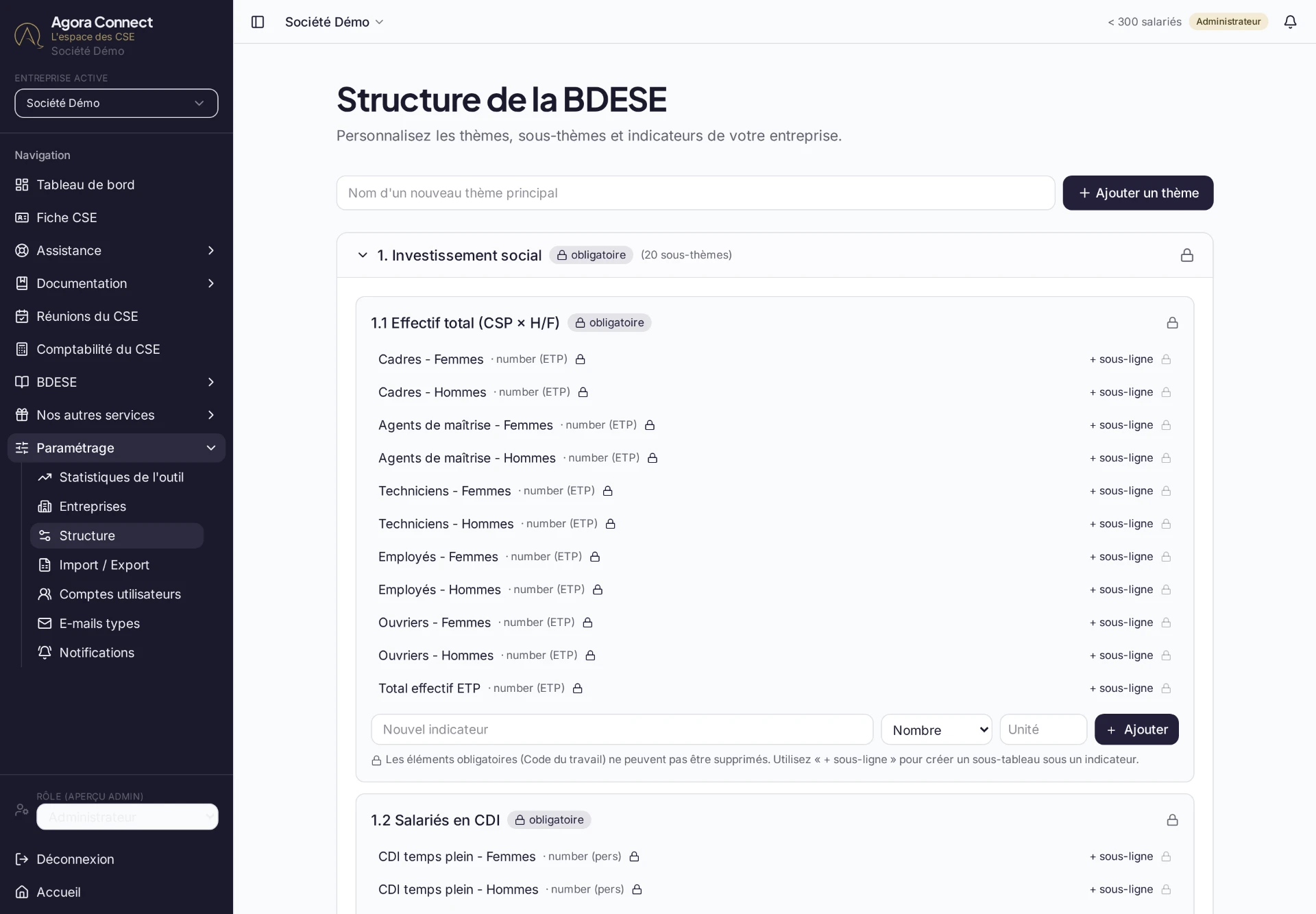 Personnalisation de la structure de la BDESE dans Agora Connect