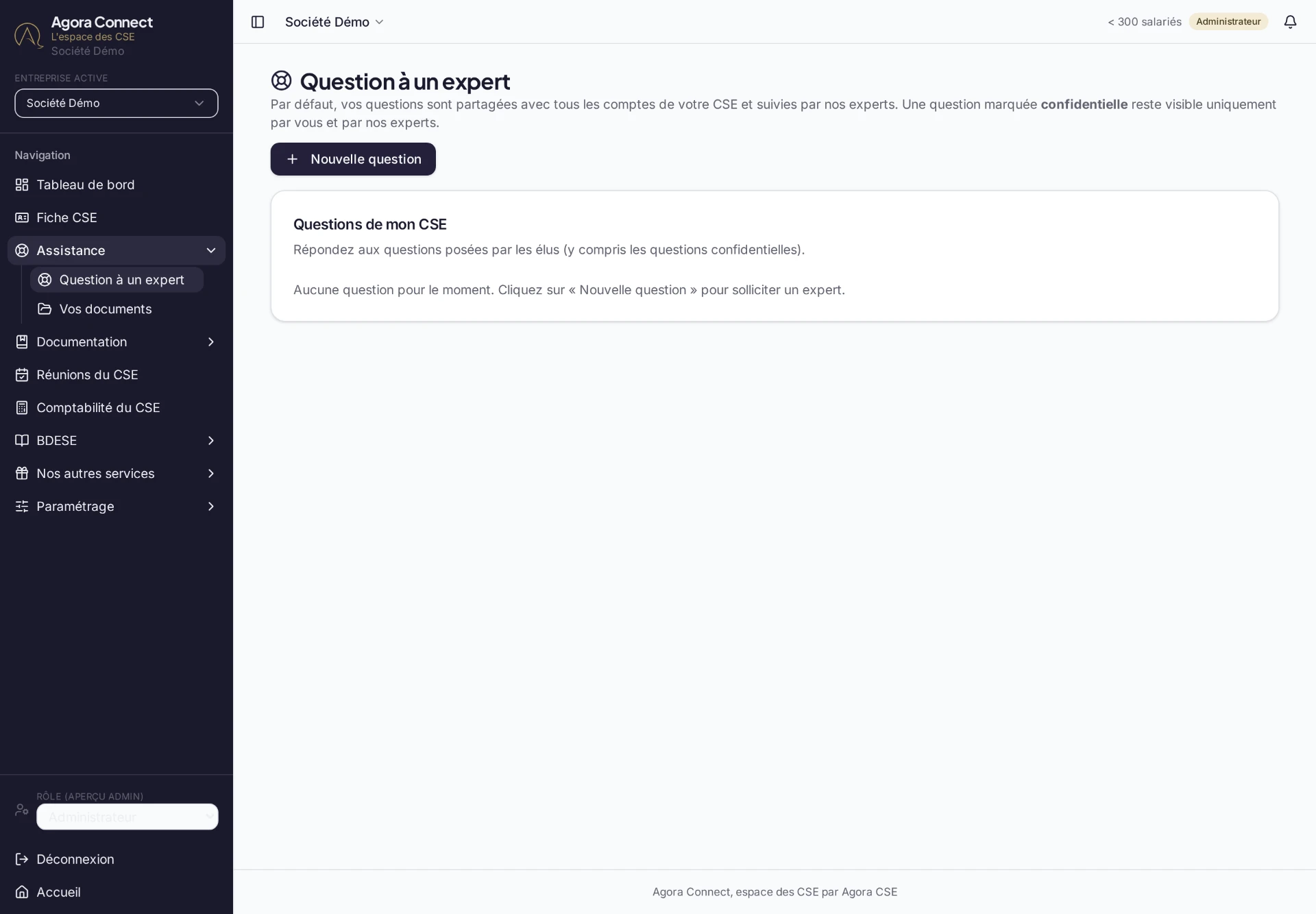 Module d'assistance d'Agora Connect permettant de poser une question à un expert