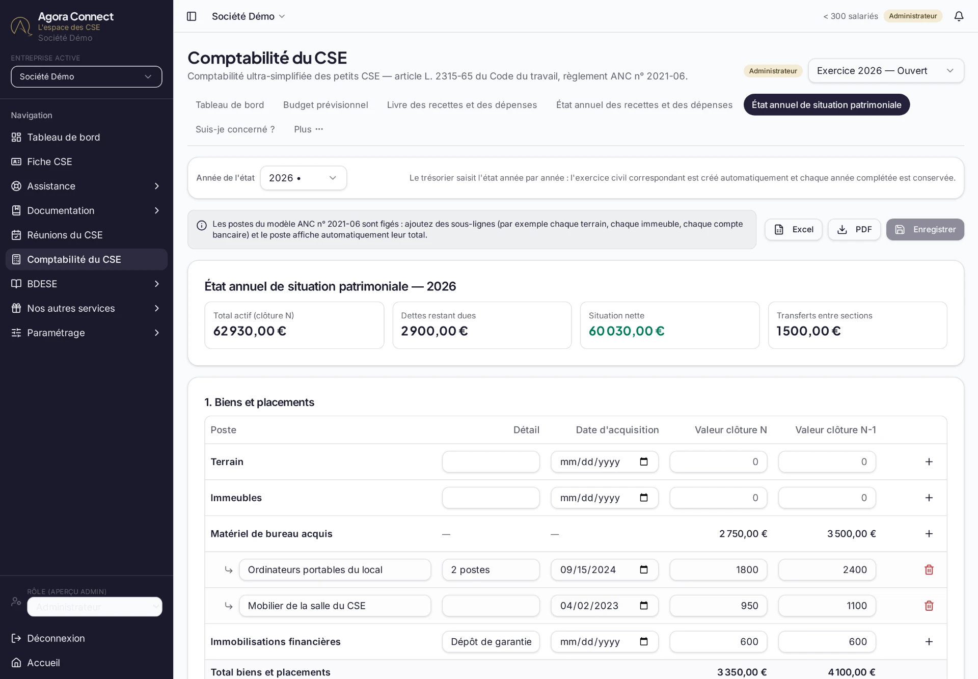 État annuel de situation patrimoniale du CSE dans Agora Connect