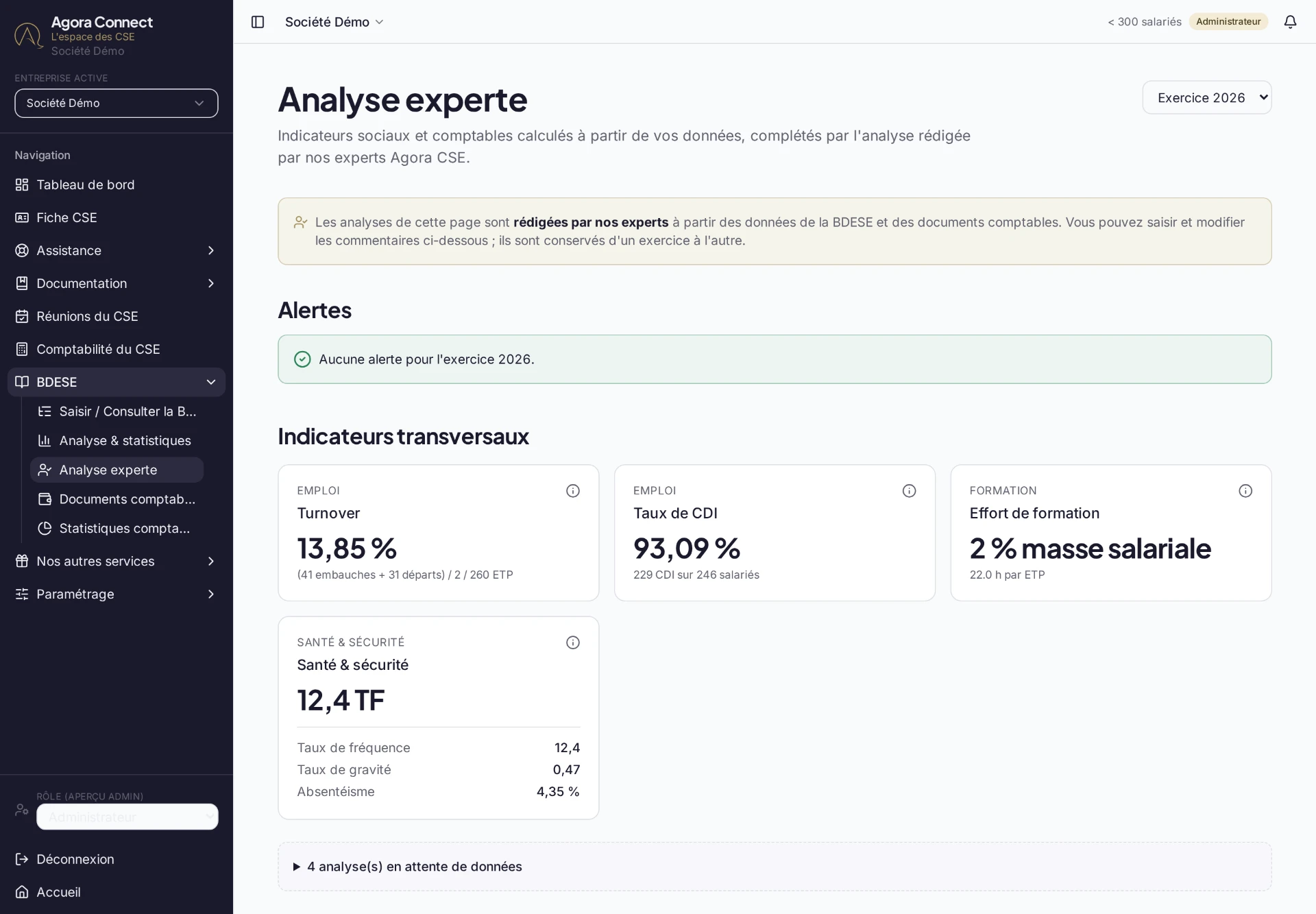 Analyse experte des indicateurs sociaux dans Agora Connect