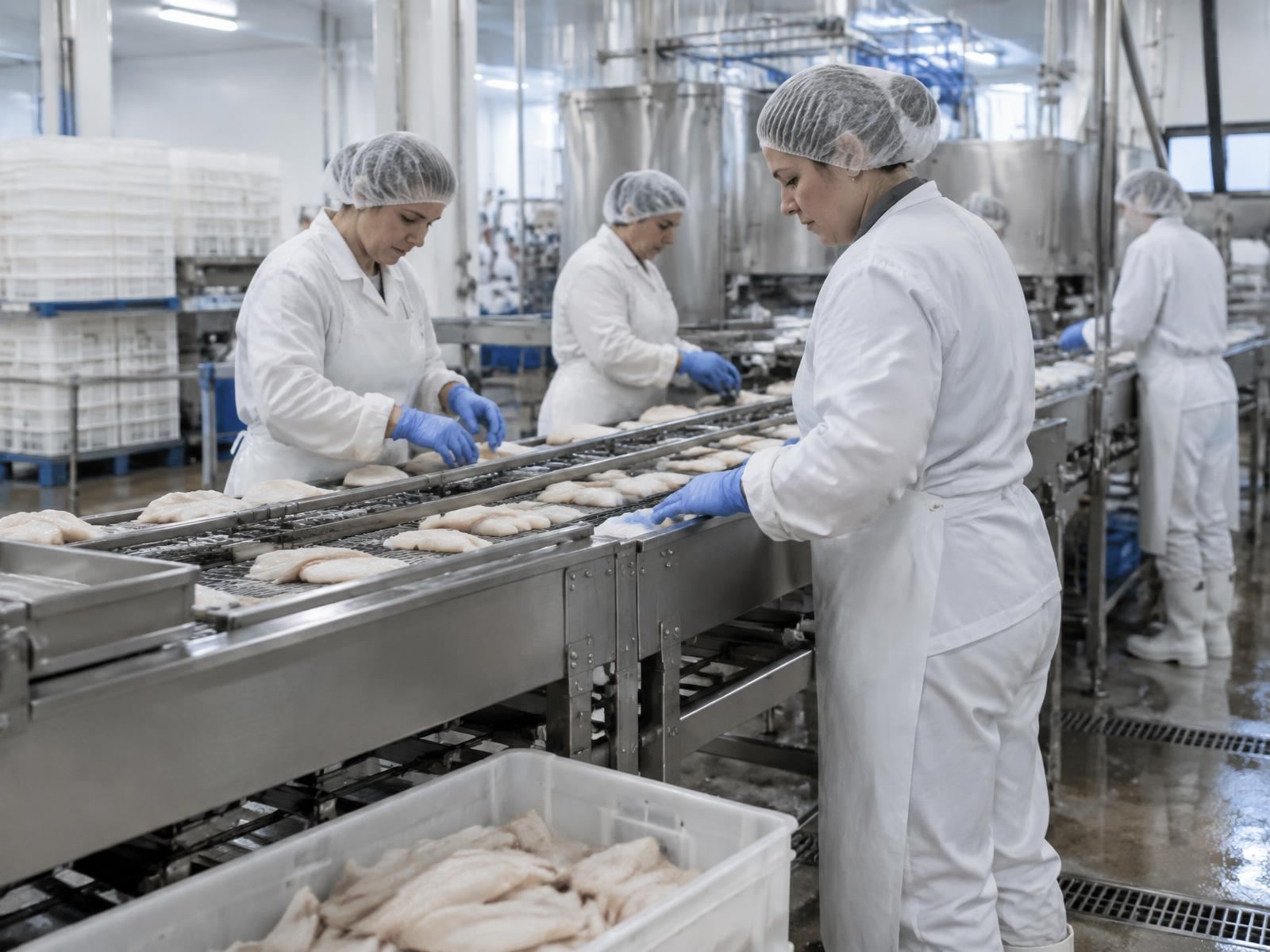 Opératrices en tenue d'hygiène sur une ligne de production agroalimentaire
