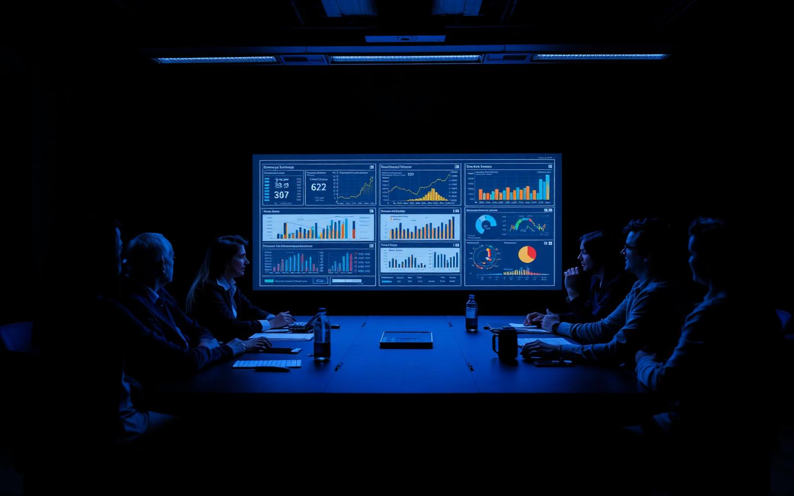 Élus du CSE analysant en réunion les indicateurs d'un projet d'intelligence artificielle