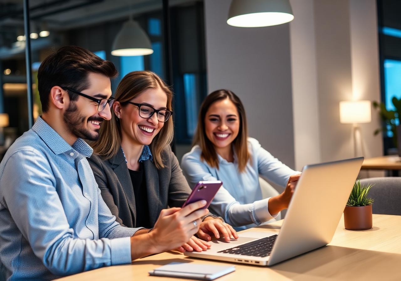 Salariés consultant la plateforme d'avantages du CSE sur ordinateur et smartphone
